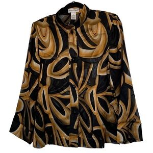 Vintage sheer button down blouse size medium black goldfish orange